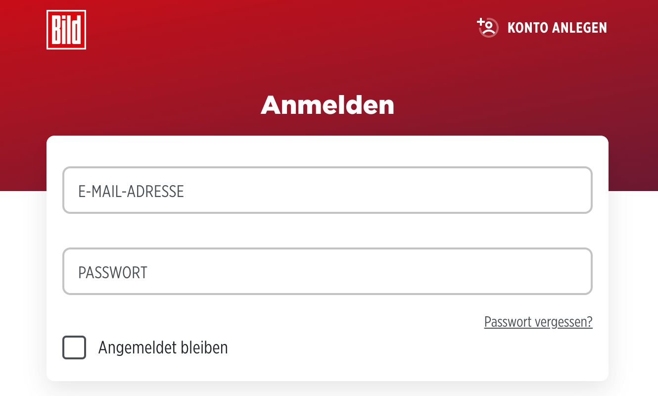 Unsecure bild.de login page