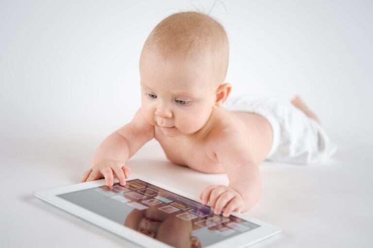 baby with tablet