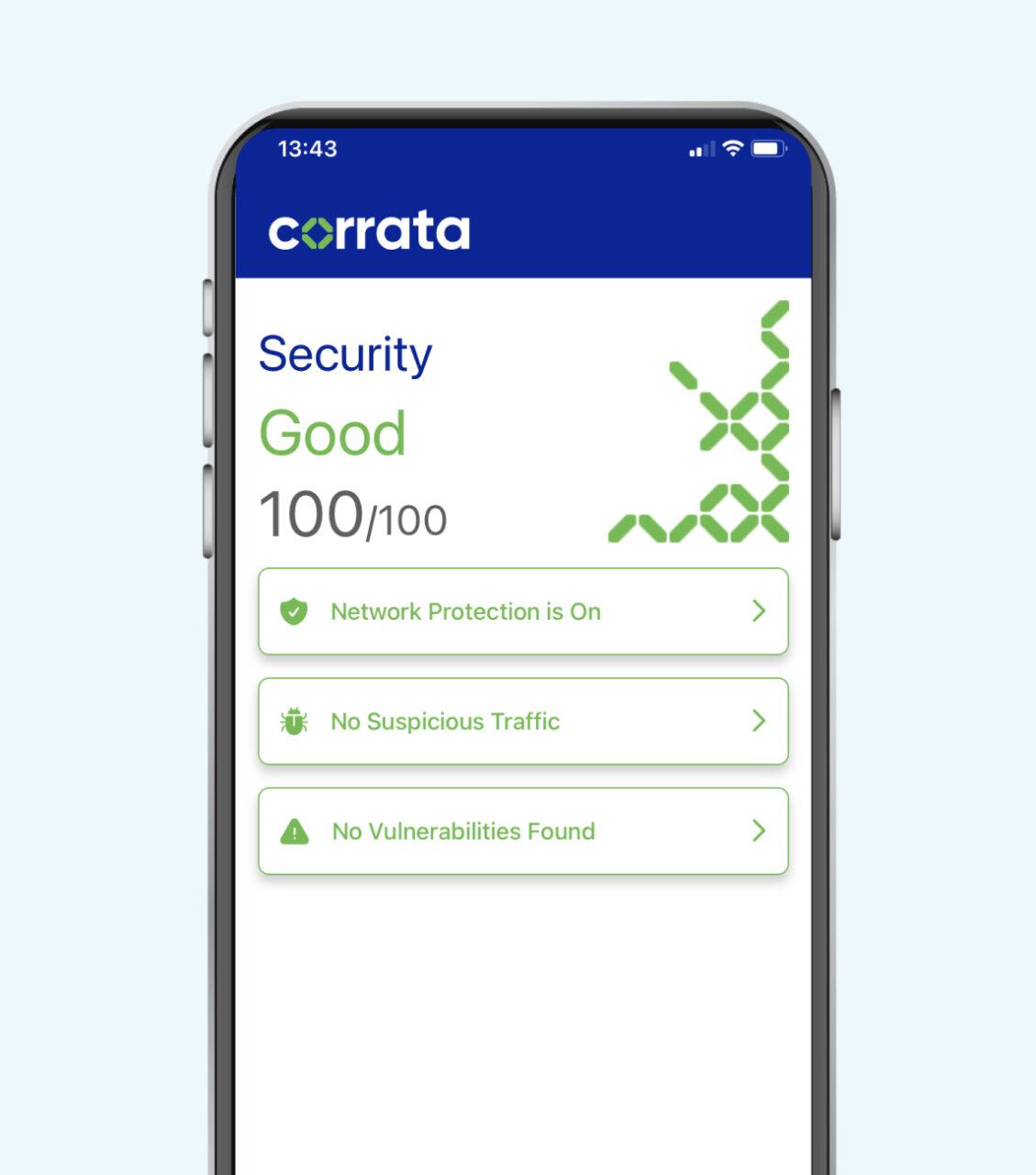 Phone with text on screen saying "Security Good 100/100"