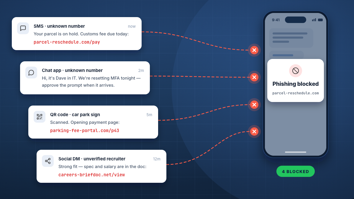 Phishing arrives by text, chat apps, and QR codes, not just work email on mobile