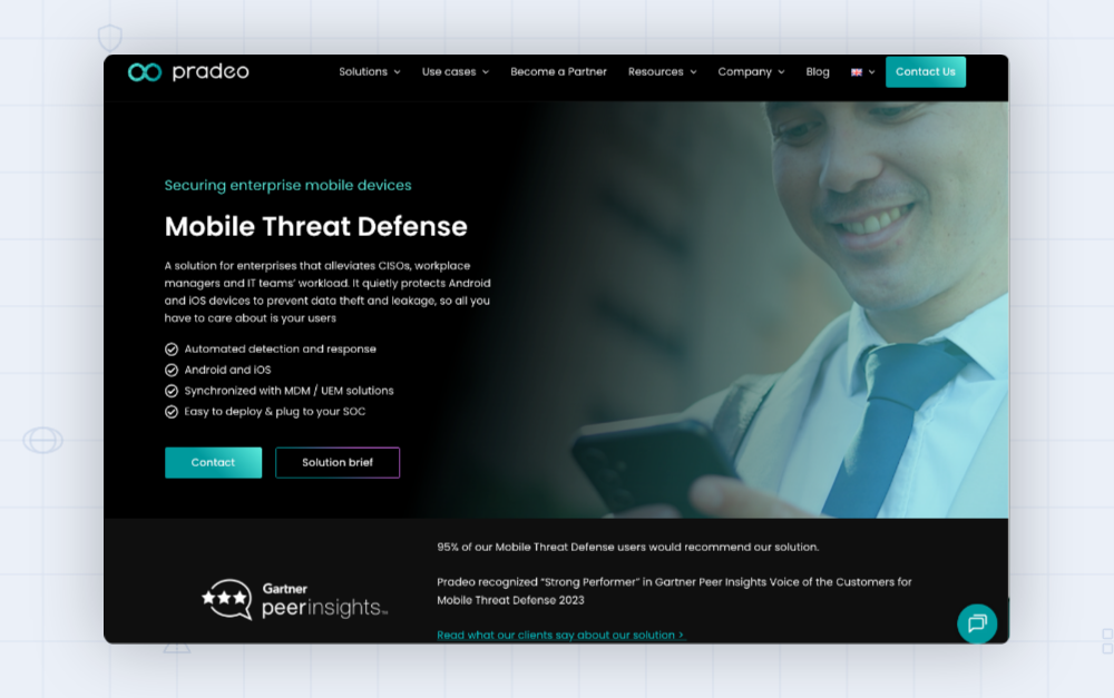 screenshot of pradeo website