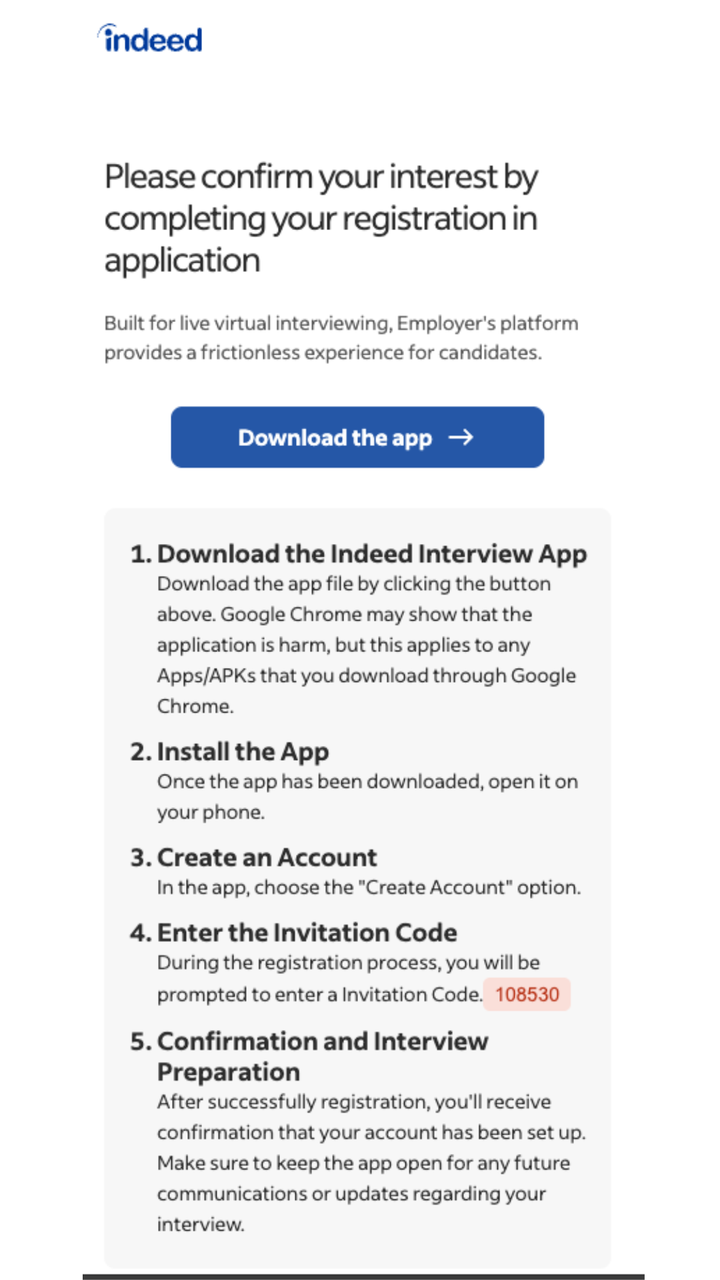 page asking users to download app