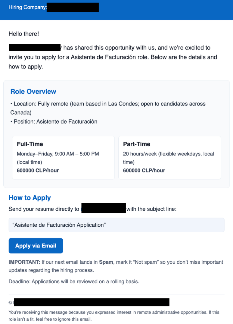 On certain networks, the scam appears as a job posting